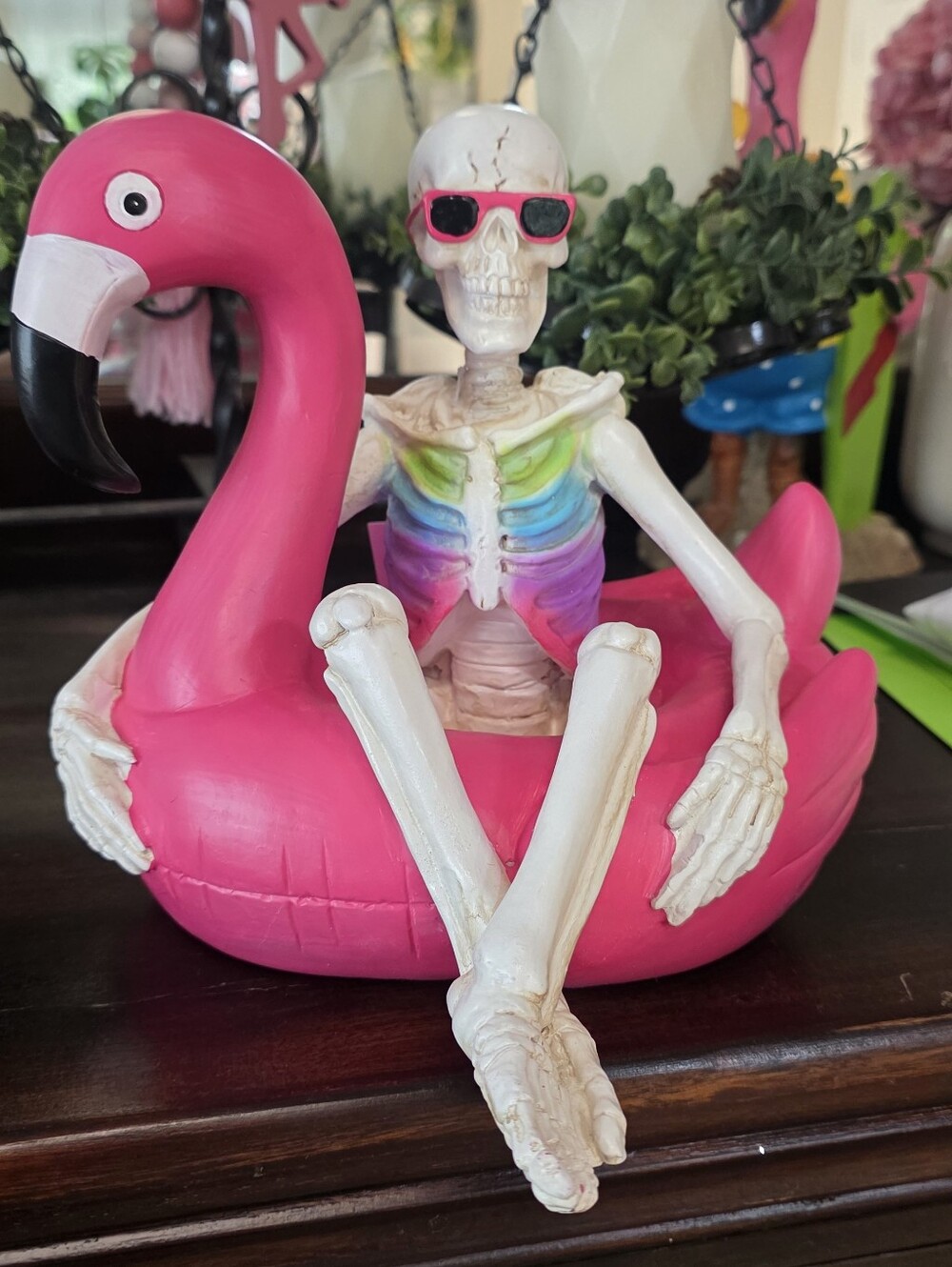 Flamingo Rainbow Skeleton On Pink Flamingo Floatie Sunmerween